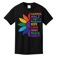 Harris Walz Diversity Rainbow Daisy Sunflower Vote Blue Kids T-Shirt