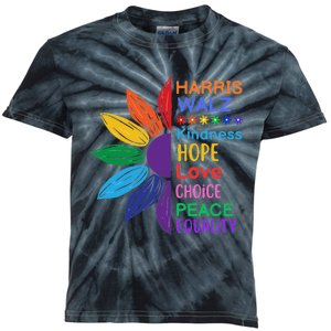 Harris Walz Diversity Rainbow Daisy Sunflower Vote Blue Kids Tie-Dye T-Shirt