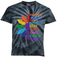 Harris Walz Diversity Rainbow Daisy Sunflower Vote Blue Kids Tie-Dye T-Shirt