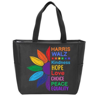 Harris Walz Diversity Rainbow Daisy Sunflower Vote Blue Zip Tote Bag
