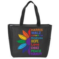 Harris Walz Diversity Rainbow Daisy Sunflower Vote Blue Zip Tote Bag