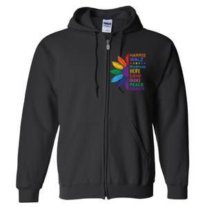 Harris Walz Diversity Rainbow Daisy Sunflower Vote Blue Full Zip Hoodie