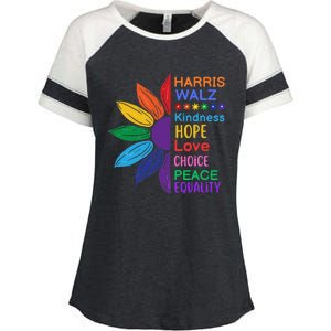 Harris Walz Diversity Rainbow Daisy Sunflower Vote Blue Enza Ladies Jersey Colorblock Tee