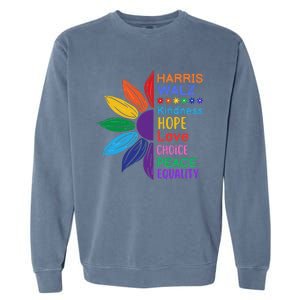 Harris Walz Diversity Rainbow Daisy Sunflower Vote Blue Garment-Dyed Sweatshirt