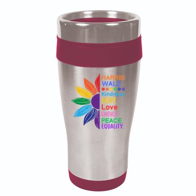 Harris Walz Diversity Rainbow Daisy Sunflower Vote Blue 16oz Travel Tumbler