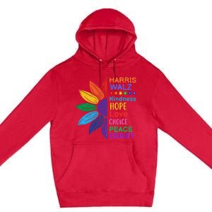 Harris Walz Diversity Rainbow Daisy Sunflower Vote Blue Premium Pullover Hoodie