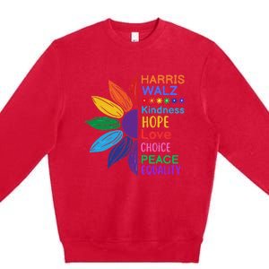 Harris Walz Diversity Rainbow Daisy Sunflower Vote Blue Premium Crewneck Sweatshirt