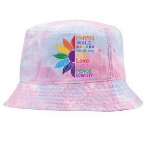 Harris Walz Diversity Rainbow Daisy Sunflower Vote Blue Tie-Dyed Bucket Hat