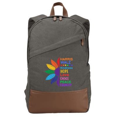 Harris Walz Diversity Rainbow Daisy Sunflower Vote Blue Cotton Canvas Backpack