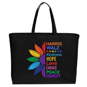 Harris Walz Diversity Rainbow Daisy Sunflower Vote Blue Cotton Canvas Jumbo Tote