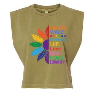 Harris Walz Diversity Rainbow Daisy Sunflower Vote Blue Garment-Dyed Women's Muscle Tee