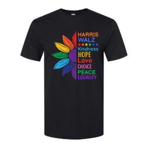 Harris Walz Diversity Rainbow Daisy Sunflower Vote Blue Softstyle CVC T-Shirt