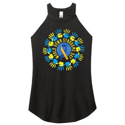 Hands World Down Syndrome Day Globe Ribbon Circle Hands Women’s Perfect Tri Rocker Tank