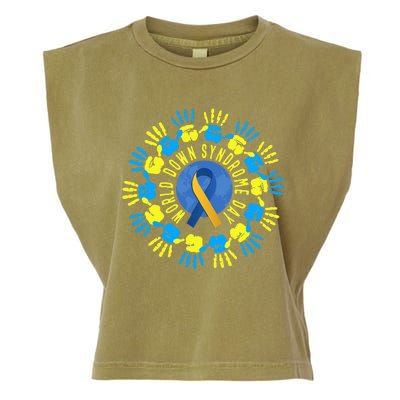 Hands World Down Syndrome Day Globe Ribbon Circle Hands Garment-Dyed Women's Muscle Tee