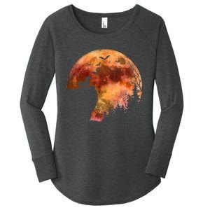 Halloween Wiener Dachshund Breed & Spooky Full Moon Women's Perfect Tri Tunic Long Sleeve Shirt