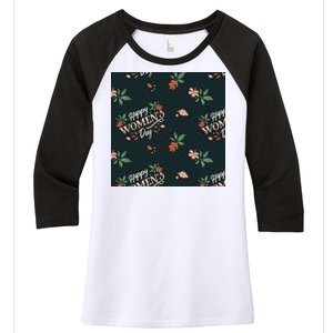 Happy Women's Day Floral Cute Gift Women's Tri-Blend 3/4-Sleeve Raglan Shirt