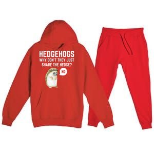 Hedgehogs Why Don't They Just Share The Hedge? Funny Hedgehog Premium Hooded Sweatsuit Set