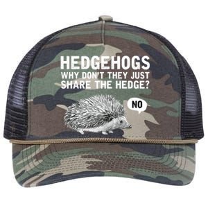 Hedgehogs Why Don't They Just Share The Hedge Funny Retro Rope Trucker Hat Cap