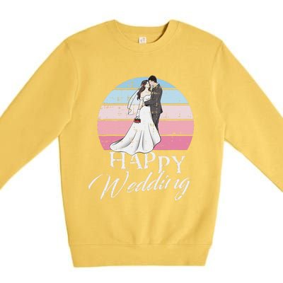 Happy Wedding Day Retro Engaged Couple Bride Groom Premium Crewneck Sweatshirt