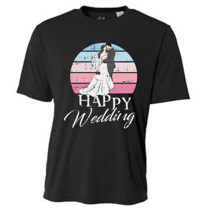 Happy Wedding Day Retro Engaged Couple Bride Groom Cooling Performance Crew T-Shirt