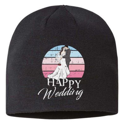 Happy Wedding Day Retro Engaged Couple Bride Groom Sustainable Beanie