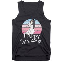 Happy Wedding Day Retro Engaged Couple Bride Groom Tank Top