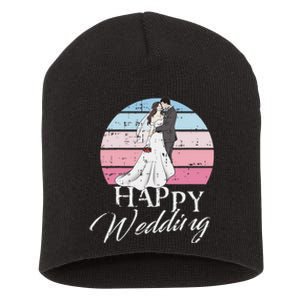 Happy Wedding Day Retro Engaged Couple Bride Groom Short Acrylic Beanie