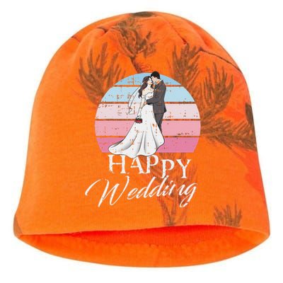 Happy Wedding Day Retro Engaged Couple Bride Groom Kati - Camo Knit Beanie