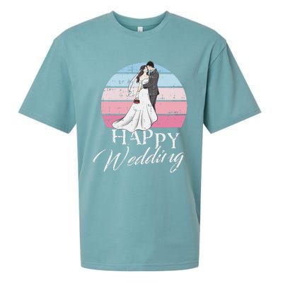 Happy Wedding Day Retro Engaged Couple Bride Groom Sueded Cloud Jersey T-Shirt