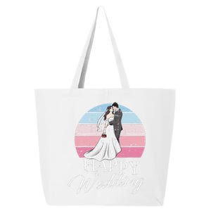 Happy Wedding Day Retro Engaged Couple Bride Groom 25L Jumbo Tote