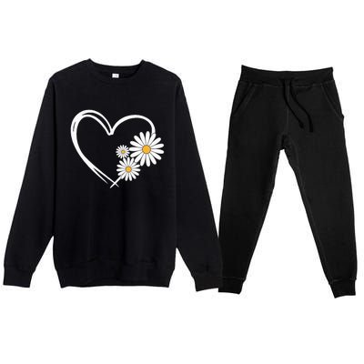 Heart With Daisy Flowers Daisies With Heart Outline Premium Crewneck Sweatsuit Set