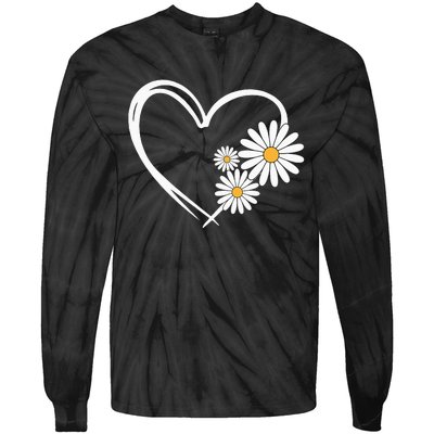 Heart With Daisy Flowers Daisies With Heart Outline Tie-Dye Long Sleeve Shirt