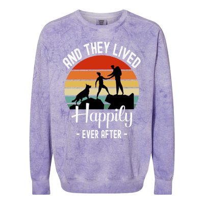 Hikers With Dog They Lived Happily Ever After Hiking Camping Gift Colorblast Crewneck Sweatshirt