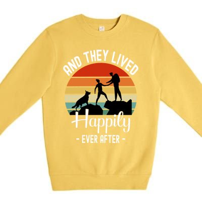 Hikers With Dog They Lived Happily Ever After Hiking Camping Gift Premium Crewneck Sweatshirt