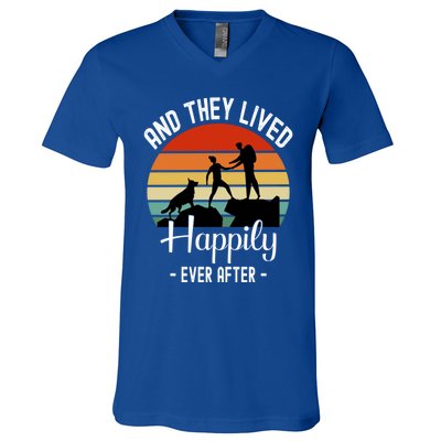 Hikers With Dog They Lived Happily Ever After Hiking Camping Gift V-Neck T-Shirt