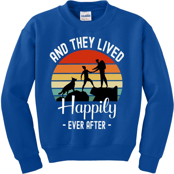 Hikers With Dog They Lived Happily Ever After Hiking Camping Gift Kids Sweatshirt