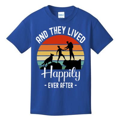 Hikers With Dog They Lived Happily Ever After Hiking Camping Gift Kids T-Shirt