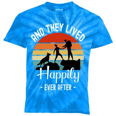 Hikers With Dog They Lived Happily Ever After Hiking Camping Gift Kids Tie-Dye T-Shirt