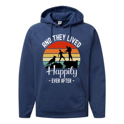 Hikers With Dog They Lived Happily Ever After Hiking Camping Gift Performance Fleece Hoodie