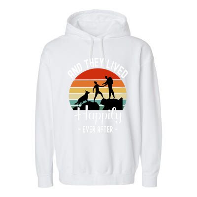 Hikers With Dog They Lived Happily Ever After Hiking Camping Gift Garment-Dyed Fleece Hoodie