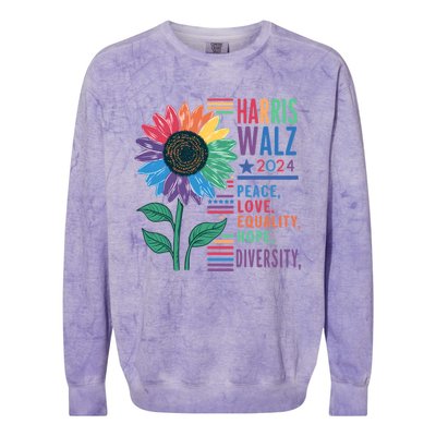 Harris Walz Election 2024 Peace Love Equality Hope Diversity Gift Colorblast Crewneck Sweatshirt