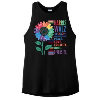 Harris Walz Election 2024 Peace Love Equality Hope Diversity Gift Ladies PosiCharge Tri-Blend Wicking Tank