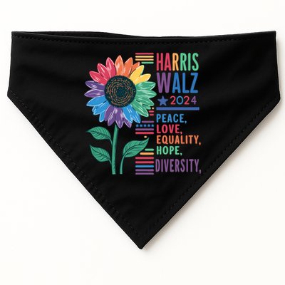 Harris Walz Election 2024 Peace Love Equality Hope Diversity Gift USA-Made Doggie Bandana
