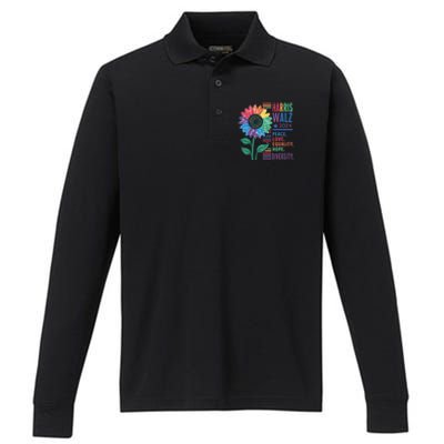 Harris Walz Election 2024 Peace Love Equality Hope Diversity Gift Performance Long Sleeve Polo