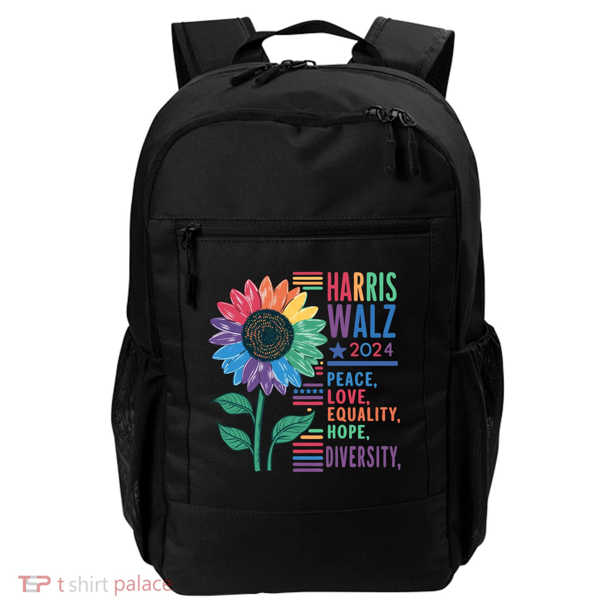 Harris Walz Election 2024 Peace Love Equality Hope Diversity Gift Backpack