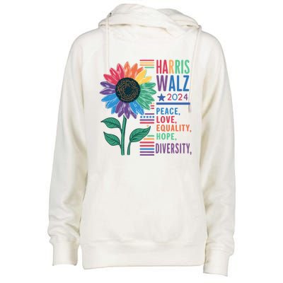 Harris Walz Election 2024 Peace Love Equality Hope Diversity Gift Womens Funnel Neck Pullover Hood