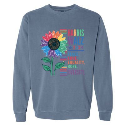 Harris Walz Election 2024 Peace Love Equality Hope Diversity Gift Garment-Dyed Sweatshirt