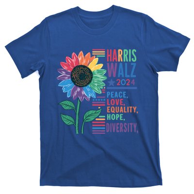 Harris Walz Election 2024 Peace Love Equality Hope Diversity Gift T-Shirt