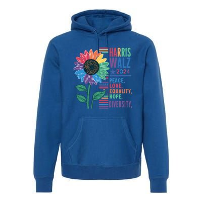 Harris Walz Election 2024 Peace Love Equality Hope Diversity Gift Premium Hoodie