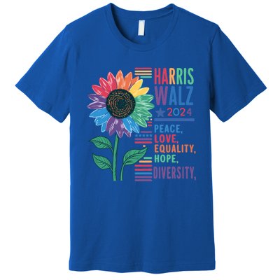 Harris Walz Election 2024 Peace Love Equality Hope Diversity Gift Premium T-Shirt